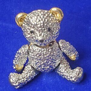 Vintage Silver & Gold Tone Jointed Teddy Bear Brooch